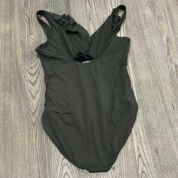 Lauren Ralph Lauren Beach Club Ruffle Surplice One Piece Swimsuit Olive Size 16 - Picture 5 of 5
